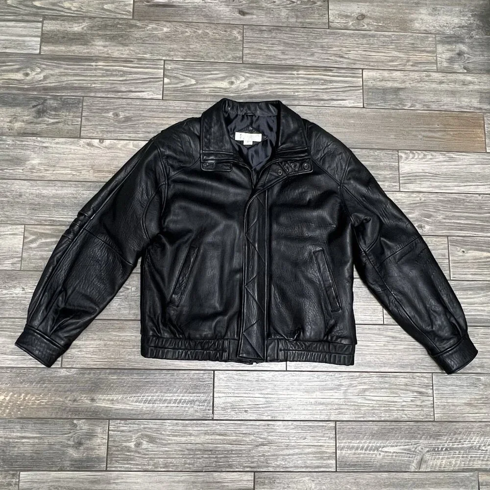 VTG John Ashford Leather Bomber Jacket Large Black Genuine New Zealand Lambskin - Picture 3 of 16